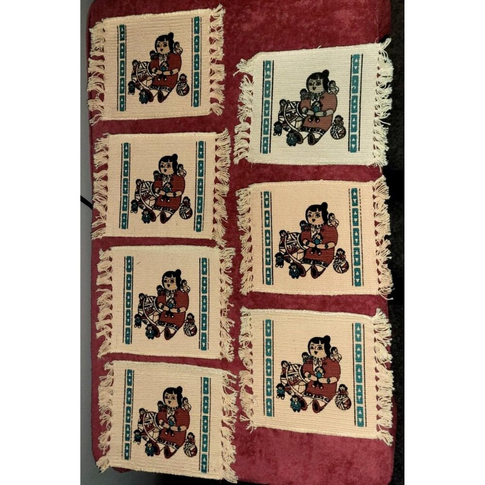 Coasters Kachina Doll Set of 7 Fringed Southwest Style El Paso Saddleblanket Co